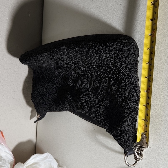 Crochet Purse Hobo Womens shoulder bag black flower - Picture 13 of 13